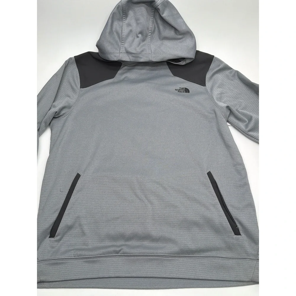 The North Face Mens Grey Grid Fleece Pullover Hoodie Size L Zippered Pockets